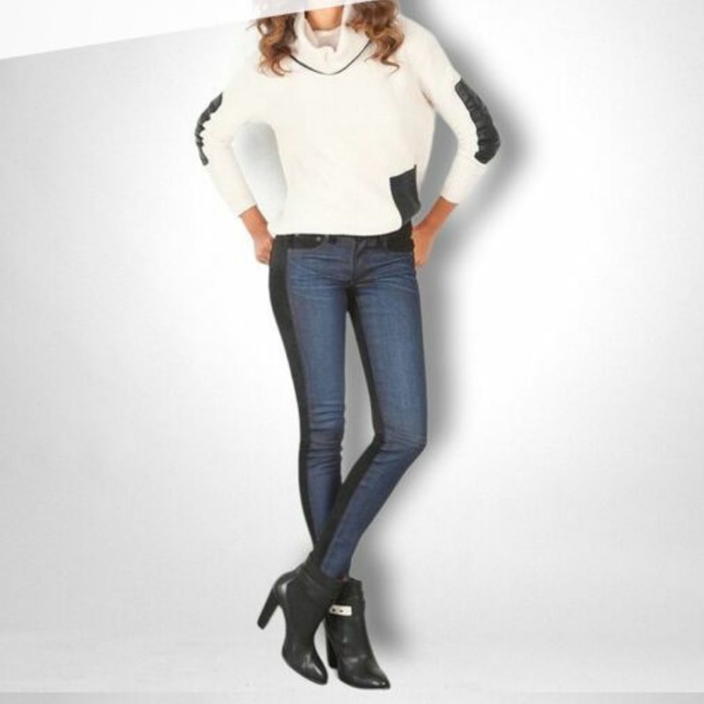 Rag & Bone Lamb Leather + Jean Combo Skinny Pant, Blue, Black, Size 28